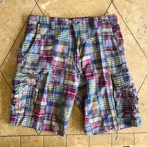 Mens Chambray Plaid Cargo Vtg Shorts 30